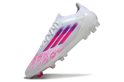 Unisex Adidas F50 Elite FG Firm Ground Low-Tops Football Boots - White/Vibrant Pink/Deep Blue