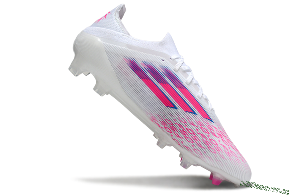 Unisex Adidas F50 Elite FG Firm Ground Low-Tops Football Boots - White/Vibrant Pink/Deep Blue 4