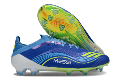 Unisex Messi x Adidas F50 Elite FG Firm Ground Low-Tops Football Boots - Blue/Vibrant Blue/Lime Green