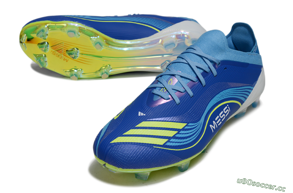 Unisex Messi x Adidas F50 Elite FG Firm Ground Low-Tops Football Boots - Blue/Vibrant Blue/Lime Green 3
