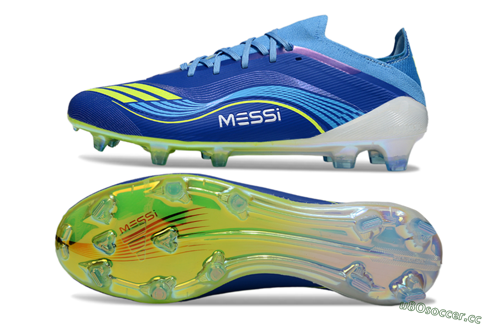 Unisex Messi x Adidas F50 Elite FG Firm Ground Low-Tops Football Boots - Blue/Vibrant Blue/Lime Green 1