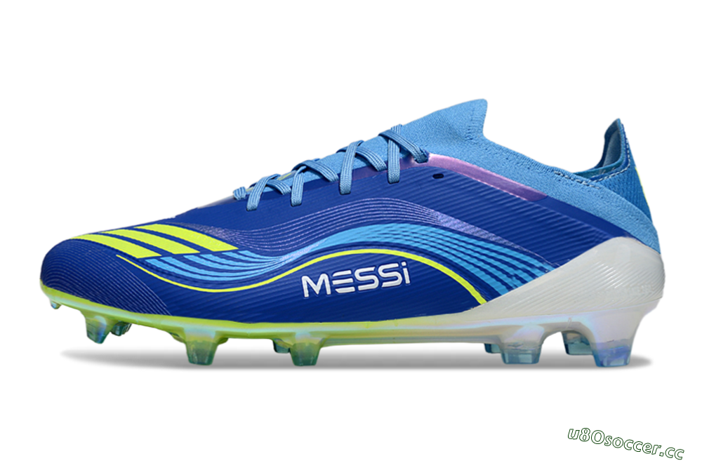 Unisex Messi x Adidas F50 Elite FG Firm Ground Low-Tops Football Boots - Blue/Vibrant Blue/Lime Green 0