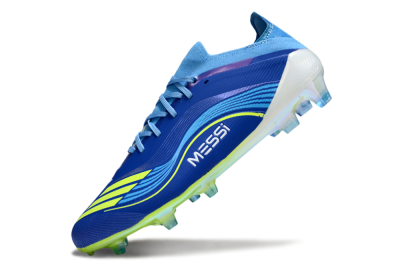Unisex Messi x Adidas F50 Elite FG Firm Ground Low-Tops Football Boots - Blue/Vibrant Blue/Lime Green