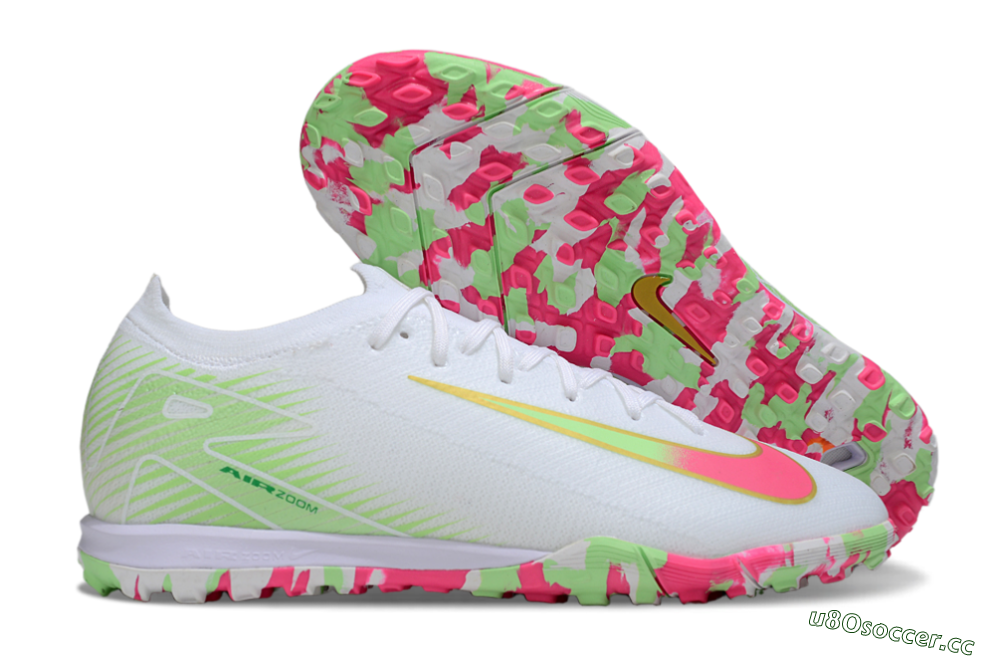 Unisex Nike Air Zoom Mercurial Vapor 16 Elite TF Artificial Turf Low-Tops Football Shoes - White/Neon Pink/Light Green 2