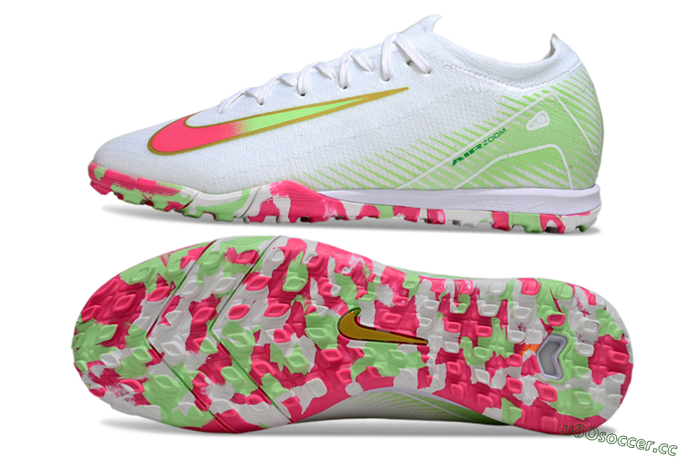 Unisex Nike Air Zoom Mercurial Vapor 16 Elite TF Artificial Turf Low-Tops Football Shoes - White/Neon Pink/Light Green 1