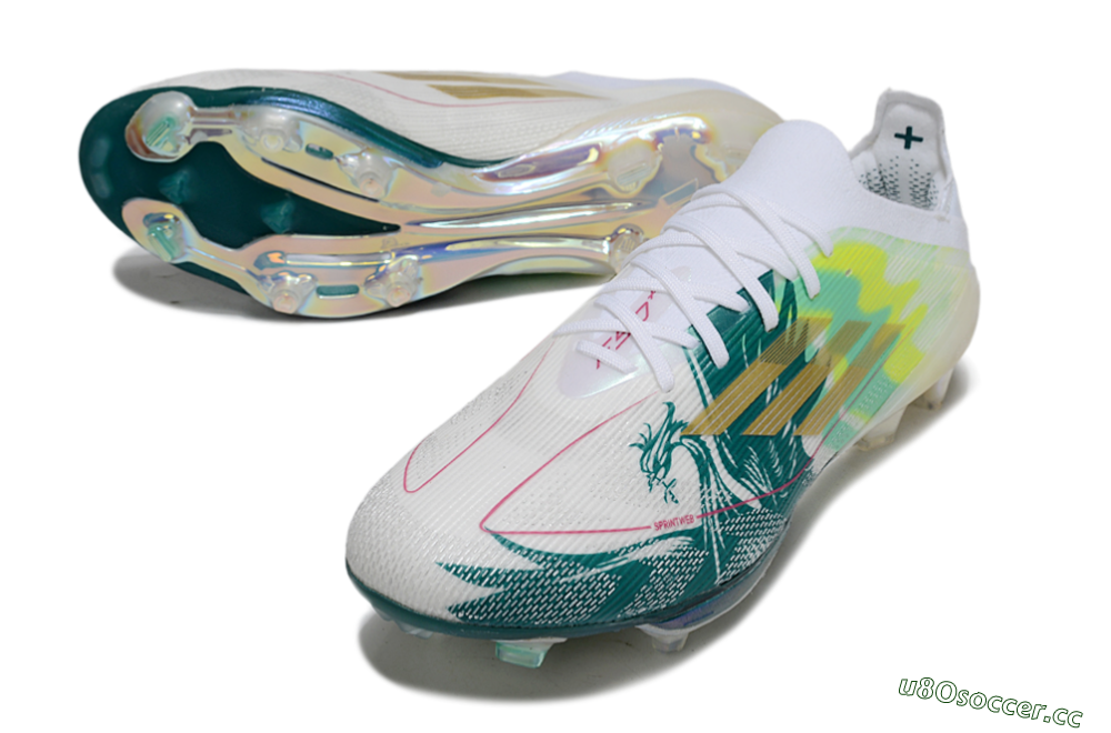 Men's Adidas F50+ Elite Lightstrike Pro FG Firm Ground Low-Tops Football Boots - White/Emerald Green/Fluorescent Yellow 3