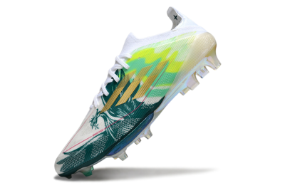 Men's Adidas F50+ Elite Lightstrike Pro FG Firm Ground Low-Tops Football Boots - White/Emerald Green/Fluorescent Yellow