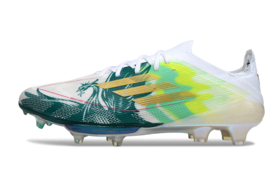 Men's Adidas F50+ Elite Lightstrike Pro FG Firm Ground Low-Tops Football Boots - White/Emerald Green/Fluorescent Yellow