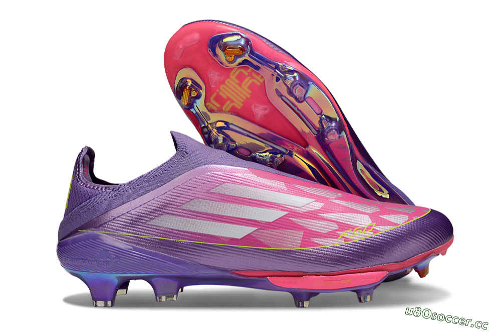 Men's Adidas F50+ Elite Lightstrike Pro Laceless FG Firm Ground Low-Tops Football Boots - Purple/Electric Pink/Neon Green 2
