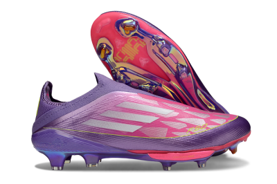 Men's Adidas F50+ Elite Lightstrike Pro Laceless FG Firm Ground Low-Tops Football Boots - Purple/Electric Pink/Neon Green