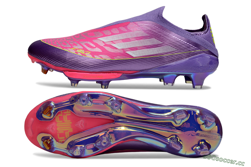 Men's Adidas F50+ Elite Lightstrike Pro Laceless FG Firm Ground Low-Tops Football Boots - Purple/Electric Pink/Neon Green 1