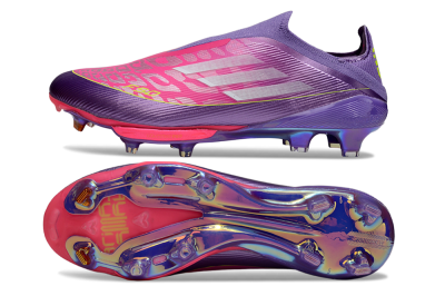 Men's Adidas F50+ Elite Lightstrike Pro Laceless FG Firm Ground Low-Tops Football Boots - Purple/Electric Pink/Neon Green