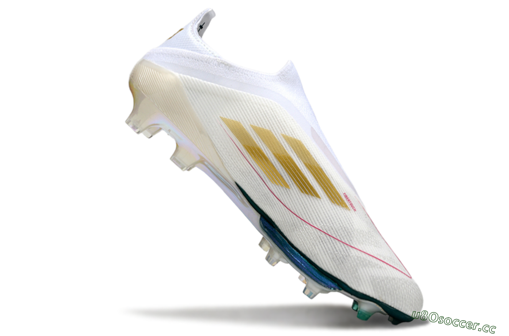 Men's Adidas F50+ Elite Lightstrike Pro Laceless FG Firm Ground Low-Tops Football Boots - White/Neon Green/Sapphire Blue 3