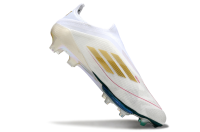 Men's Adidas F50+ Elite Lightstrike Pro Laceless FG Firm Ground Low-Tops Football Boots - White/Neon Green/Sapphire Blue