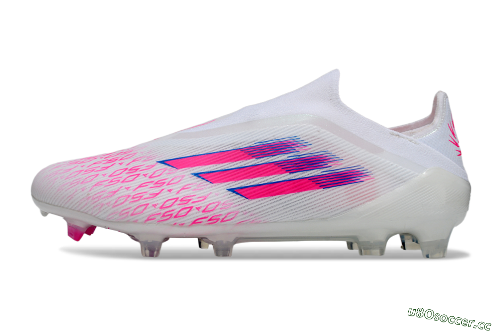 Unisex Adidas F50 Elite Laceless FG Firm Ground Low-Tops Football Boots - White/Vibrant Pink/Deep Blue 0