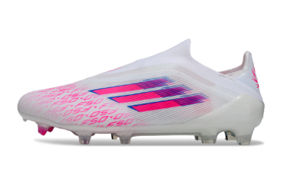 Unisex Adidas F50 Elite Laceless FG Firm Ground Low-Tops Football Boots - White/Vibrant Pink/Deep Blue