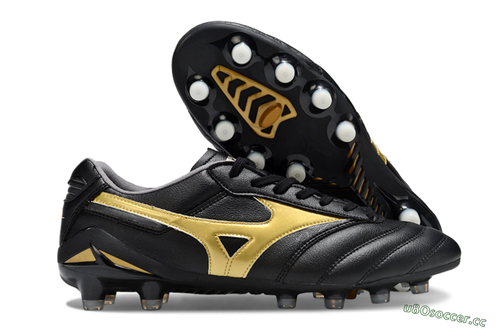 Men's Mizuno Morelia Neo 2 FG Firm Ground Low-Tops Football Boots - Black/Metallic Gold/Classic Black 2