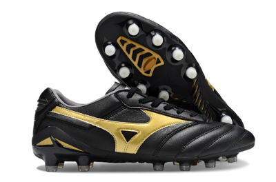 Men's Mizuno Morelia Neo 2 FG Firm Ground Low-Tops Football Boots - Black/Metallic Gold/Classic Black