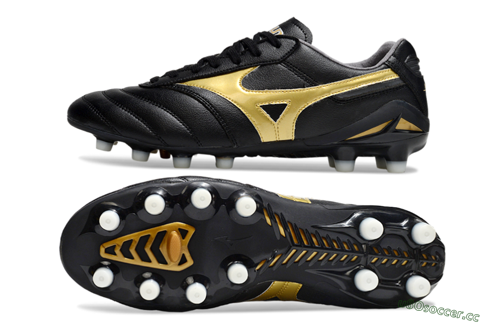 Men's Mizuno Morelia Neo 2 FG Firm Ground Low-Tops Football Boots - Black/Metallic Gold/Classic Black 1