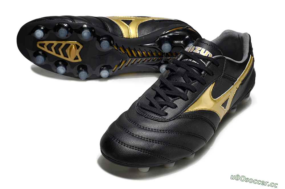 Men's Mizuno Morelia Neo 2 FG Firm Ground Low-Tops Football Boots - Black/Metallic Gold/Classic Black 3