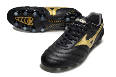 Men's Mizuno Morelia Neo 2 FG Firm Ground Low-Tops Football Boots - Black/Metallic Gold/Classic Black
