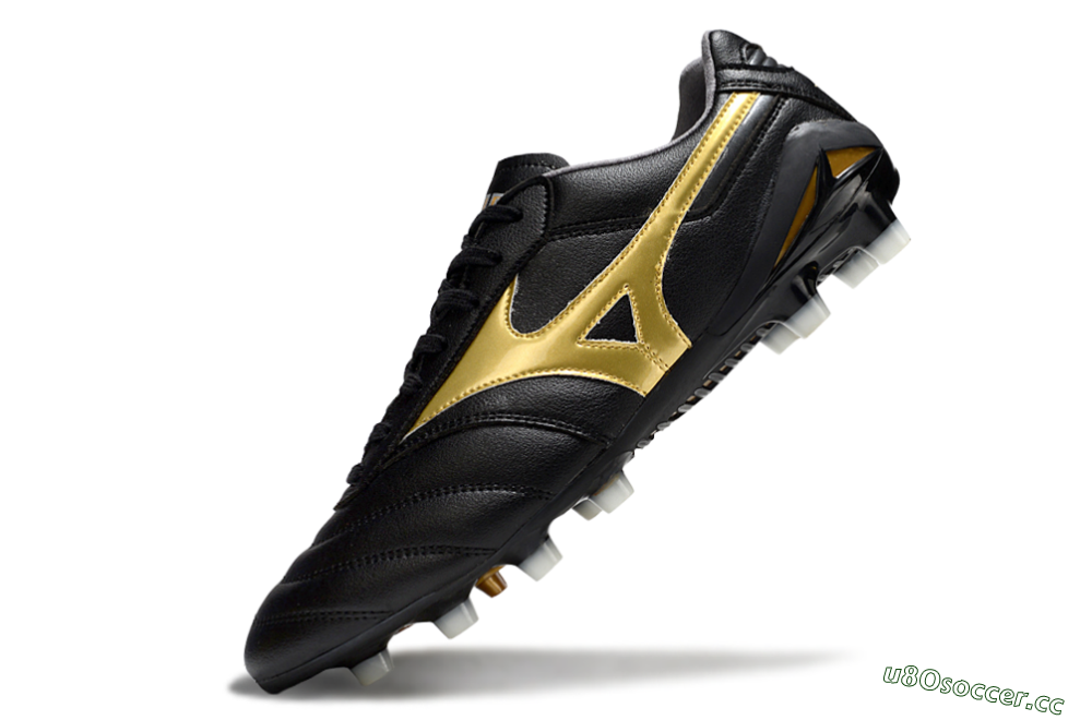 Men's Mizuno Morelia Neo 2 FG Firm Ground Low-Tops Football Boots - Black/Metallic Gold/Classic Black 5