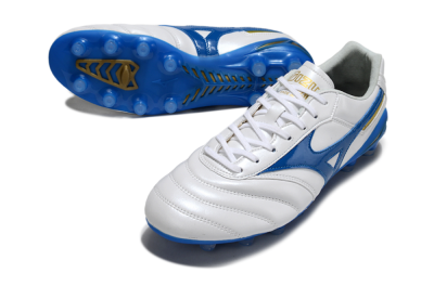 Men's Mizuno Morelia Neo 2 FG Firm Ground Low-Tops Football Boots - White/Azure Blue/Gold