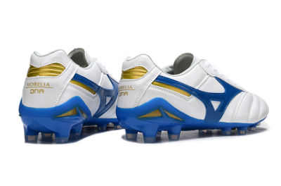 Men's Mizuno Morelia Neo 2 FG Firm Ground Low-Tops Football Boots - White/Azure Blue/Gold