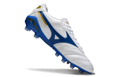 Men's Mizuno Morelia Neo 2 FG Firm Ground Low-Tops Football Boots - White/Azure Blue/Gold