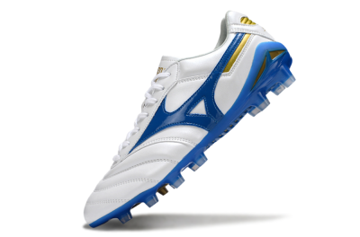 Men's Mizuno Morelia Neo 2 FG Firm Ground Low-Tops Football Boots - White/Azure Blue/Gold