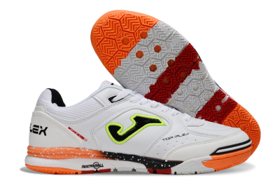 Men's Joma Top Flex IC Indoor & Futsal Low-Tops Football Shoes - White/Electric Green/Fiery Orange