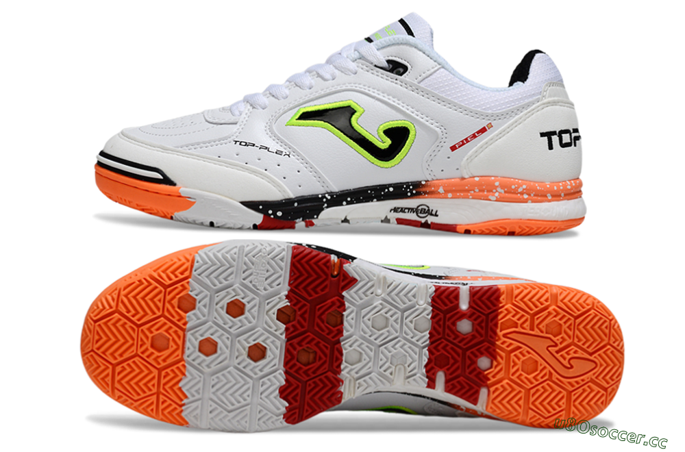Men's Joma Top Flex IC Indoor & Futsal Low-Tops Football Shoes - White/Electric Green/Fiery Orange 1