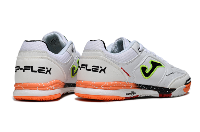 Men's Joma Top Flex IC Indoor & Futsal Low-Tops Football Shoes - White/Electric Green/Fiery Orange