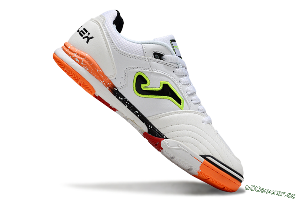 Men's Joma Top Flex IC Indoor & Futsal Low-Tops Football Shoes - White/Electric Green/Fiery Orange 4