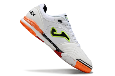 Men's Joma Top Flex IC Indoor & Futsal Low-Tops Football Shoes - White/Electric Green/Fiery Orange