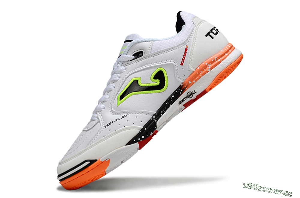 Men's Joma Top Flex IC Indoor & Futsal Low-Tops Football Shoes - White/Electric Green/Fiery Orange 5