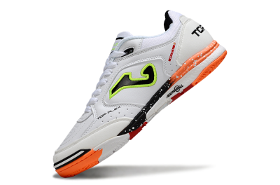 Men's Joma Top Flex IC Indoor & Futsal Low-Tops Football Shoes - White/Electric Green/Fiery Orange