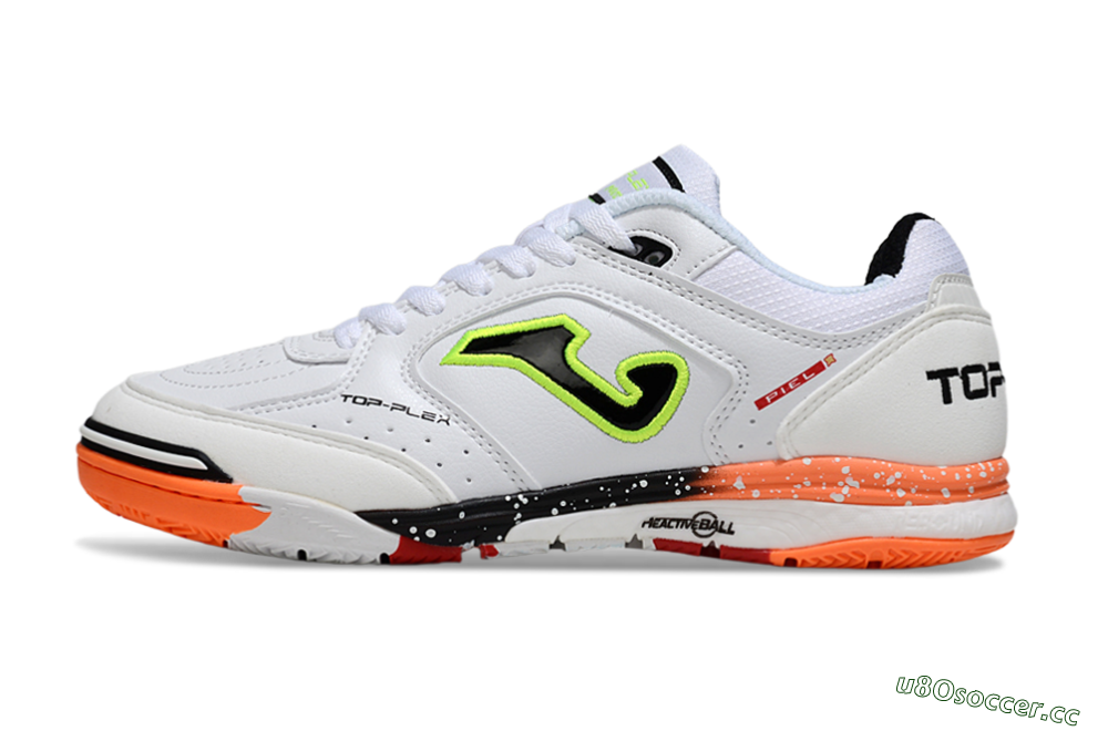 Men's Joma Top Flex IC Indoor & Futsal Low-Tops Football Shoes - White/Electric Green/Fiery Orange 0