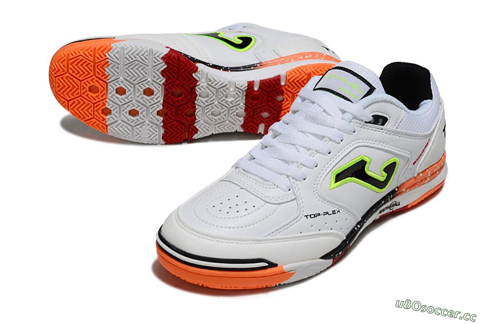 Men's Joma Top Flex IC Indoor & Futsal Low-Tops Football Shoes - White/Electric Green/Fiery Orange 3