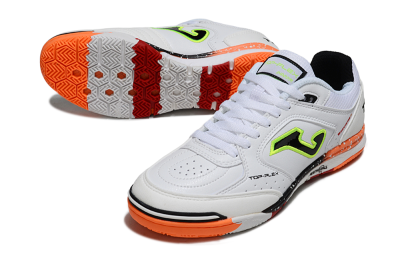 Men's Joma Top Flex IC Indoor & Futsal Low-Tops Football Shoes - White/Electric Green/Fiery Orange