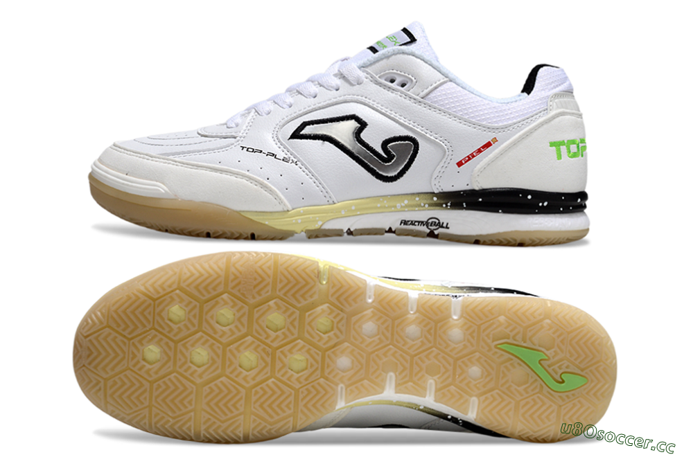 Men's Joma Top Flex IC Indoor & Futsal Low-Tops Football Shoes - White/Lime Green/Black 1