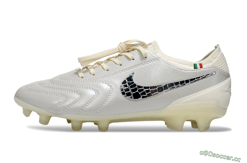 Men's Nike Tiempo Legend 10 Elite FG Firm Ground Low-Tops Football Boots - White/Creamy Beige/Glossy Black 0