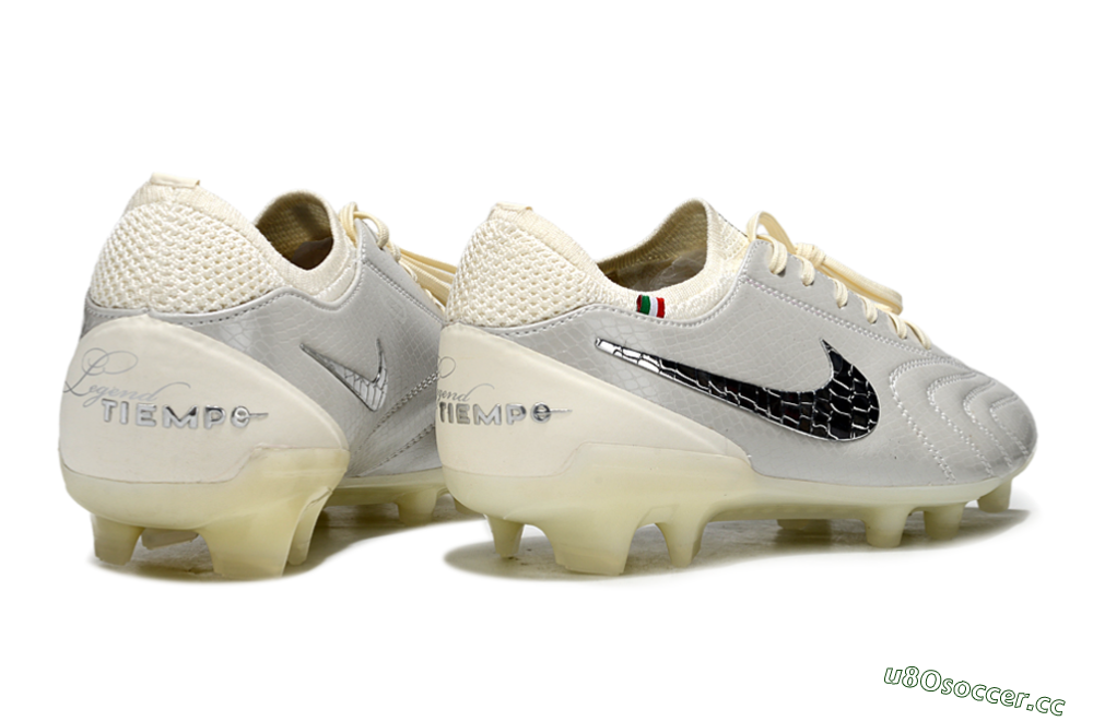 Men's Nike Tiempo Legend 10 Elite FG Firm Ground Low-Tops Football Boots - White/Creamy Beige/Glossy Black 6