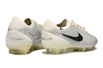 Men's Nike Tiempo Legend 10 Elite FG Firm Ground Low-Tops Football Boots - White/Creamy Beige/Glossy Black