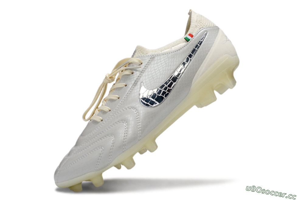 Men's Nike Tiempo Legend 10 Elite FG Firm Ground Low-Tops Football Boots - White/Creamy Beige/Glossy Black 5