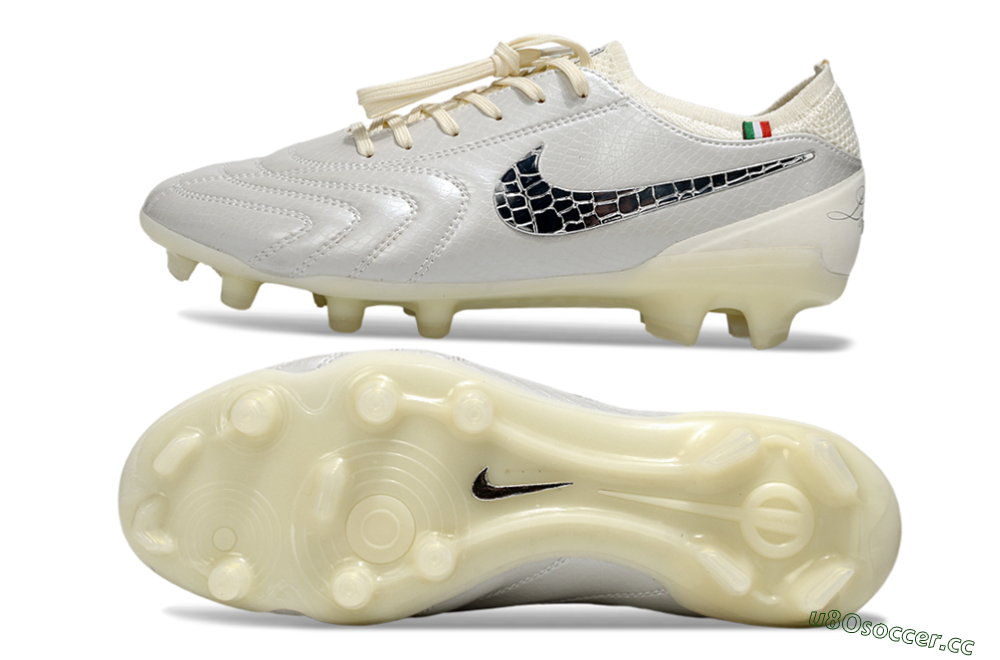 Men's Nike Tiempo Legend 10 Elite FG Firm Ground Low-Tops Football Boots - White/Creamy Beige/Glossy Black 1