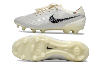 Men's Nike Tiempo Legend 10 Elite FG Firm Ground Low-Tops Football Boots - White/Creamy Beige/Glossy Black