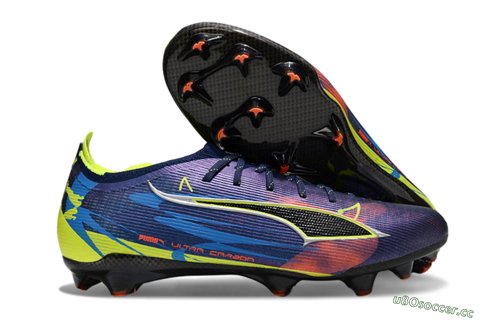 Men's Puma Ultra Ultimate FG Firm Ground Low-Tops Football Boots - Navy/Electric Yellow/Dynamic Blue 2