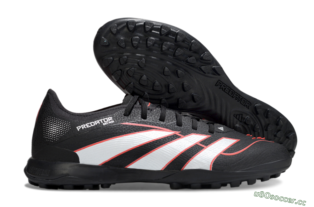 Men's Adidas Predator 25 Elite TF Artificial Turf Low-Tops Football Shoes - Black/Fiery Red/White 2