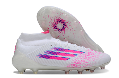 Men's Adidas F50 Elite Mid FG Firm Ground High-Tops Football Boots - White/Vibrant Pink/Electric Blue